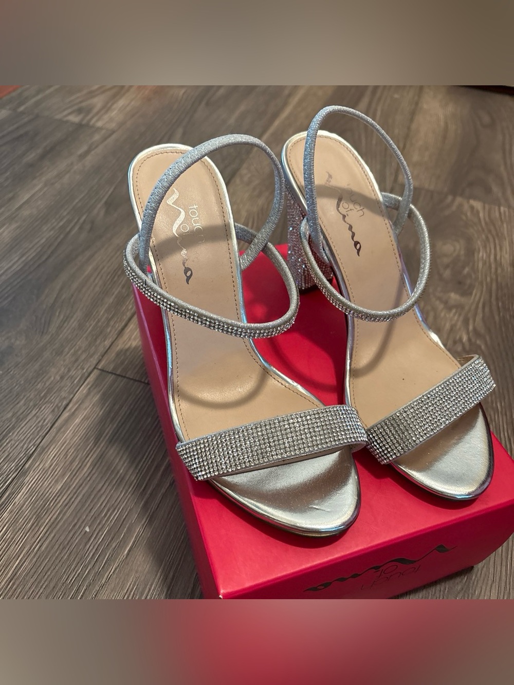 Touch of Nina Silver Rhinestone Strappy Slingback Heels
